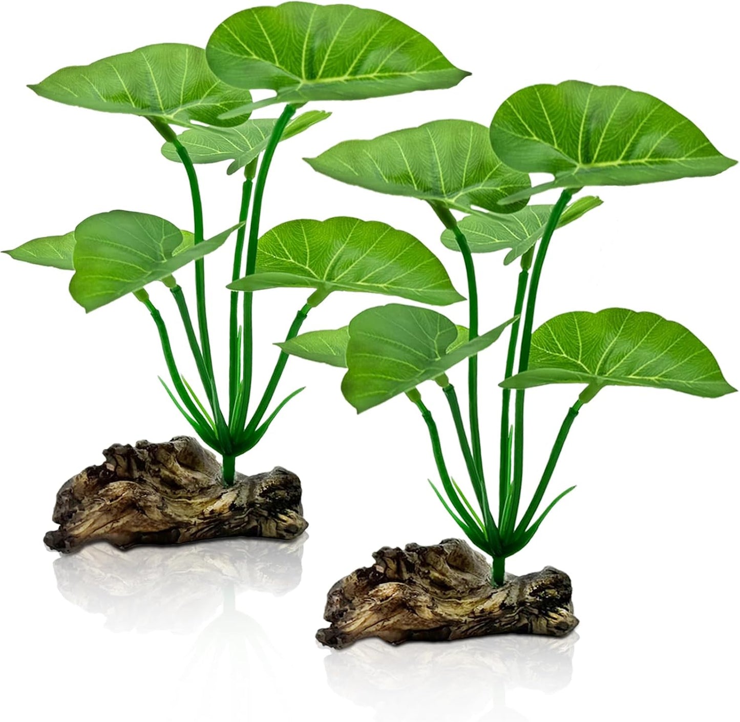 UreverFins 2-pack aquarium decor artificial silk plants front view in a fish tank.