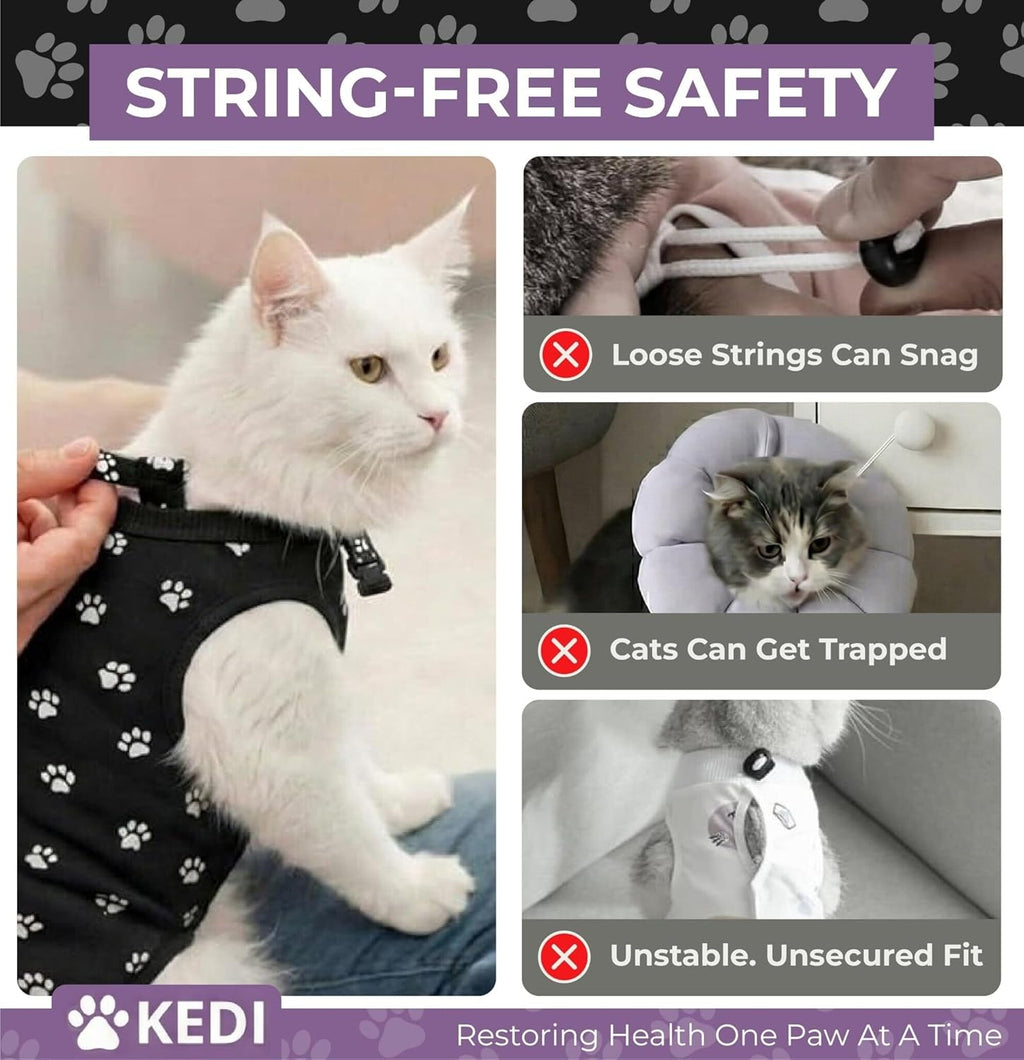 Cat Surgery Recovery Suit Female Cat Onesie for Cats After Surgery Spay Surgical Abdominal Wound Skin Diseases E-Collar Alternative Wear Kitten (Black, Large) - Image 2