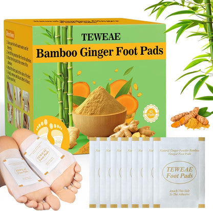 TEWEAE Ginger Foot Pads 62 Count front view packaging with natural ingredients.