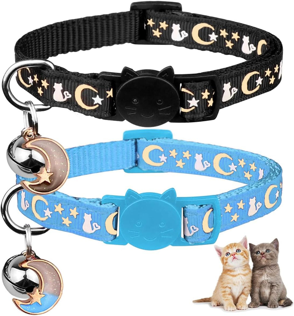 Baeuppit 2PCS Breakaway Cat Collars with Bell Cute Kitty Glow in The Dark Adjustable Kitten Collars(Grey&Black) - Image 14