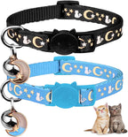 Baeuppit 2PCS Breakaway Cat Collars with Bell Cute Kitty Glow in The Dark Adjustable Kitten Collars(Grey&Black) - Image 14