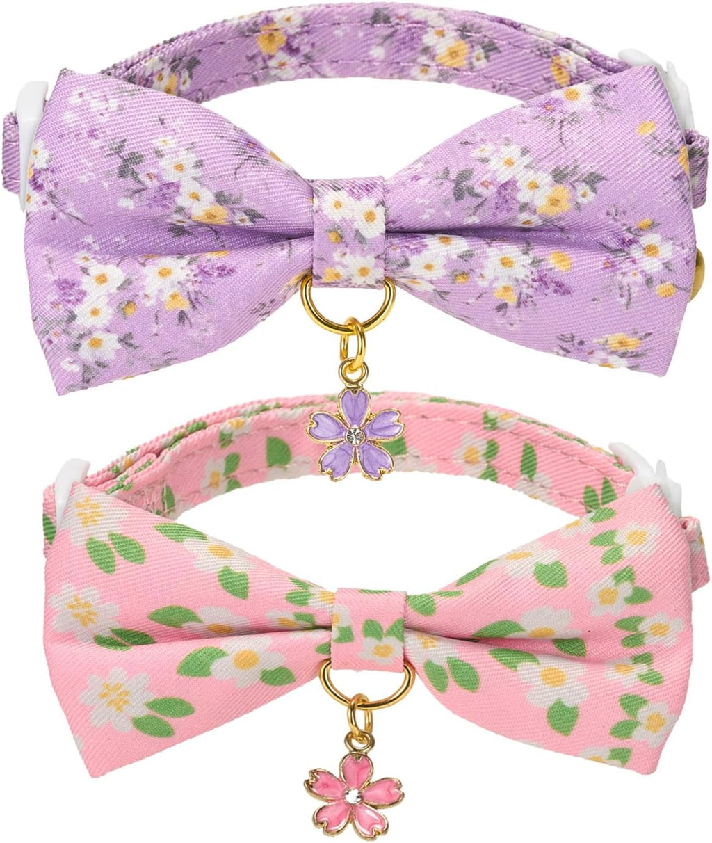 2 Pack Soft Corduroy Cat Collars with Bow Tie & Bell Adjustable Breakaway Bowtie Kitten Collar for Girl Boy Kittens(Orange & Dark Green) - Image 10