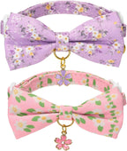 2 Pack Soft Corduroy Cat Collars with Bow Tie & Bell Adjustable Breakaway Bowtie Kitten Collar for Girl Boy Kittens(Orange & Dark Green) - Image 10