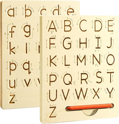 Hzsshb wooden letters practicing board front view showing engraved uppercase alphabet grooves
