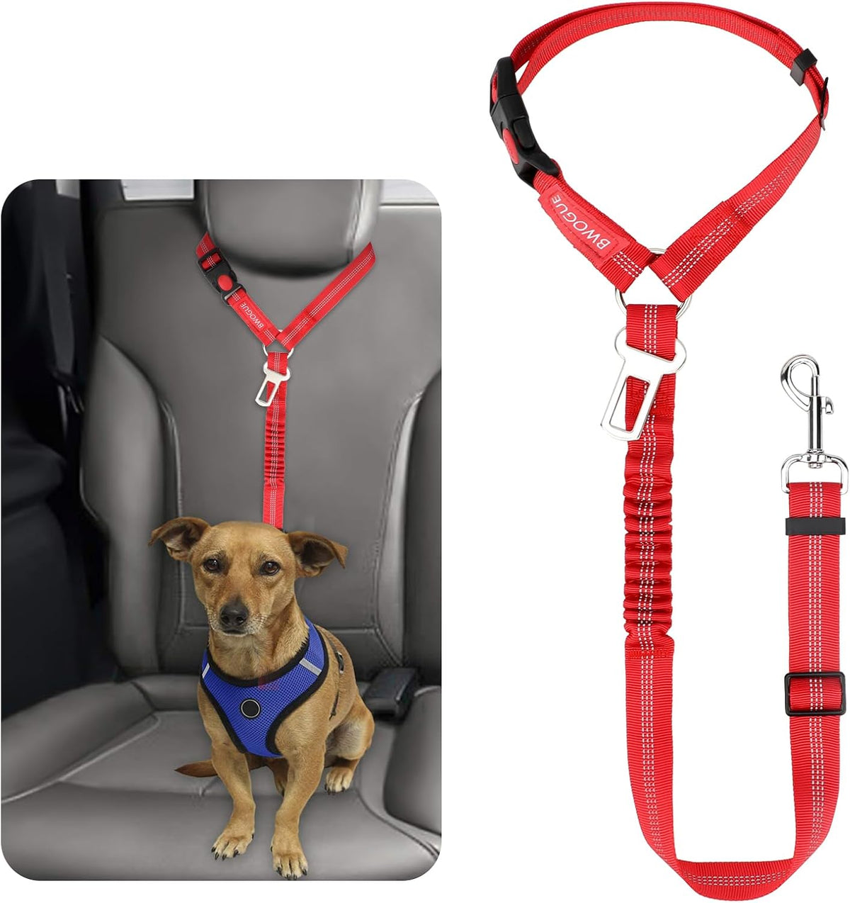 BWOGUE Pet Dog Cat Seat Belts, Car Headrest Restraint Adjustable Safety Leads Vehicle Seatbelt Harness (1 Pack) - Image 14