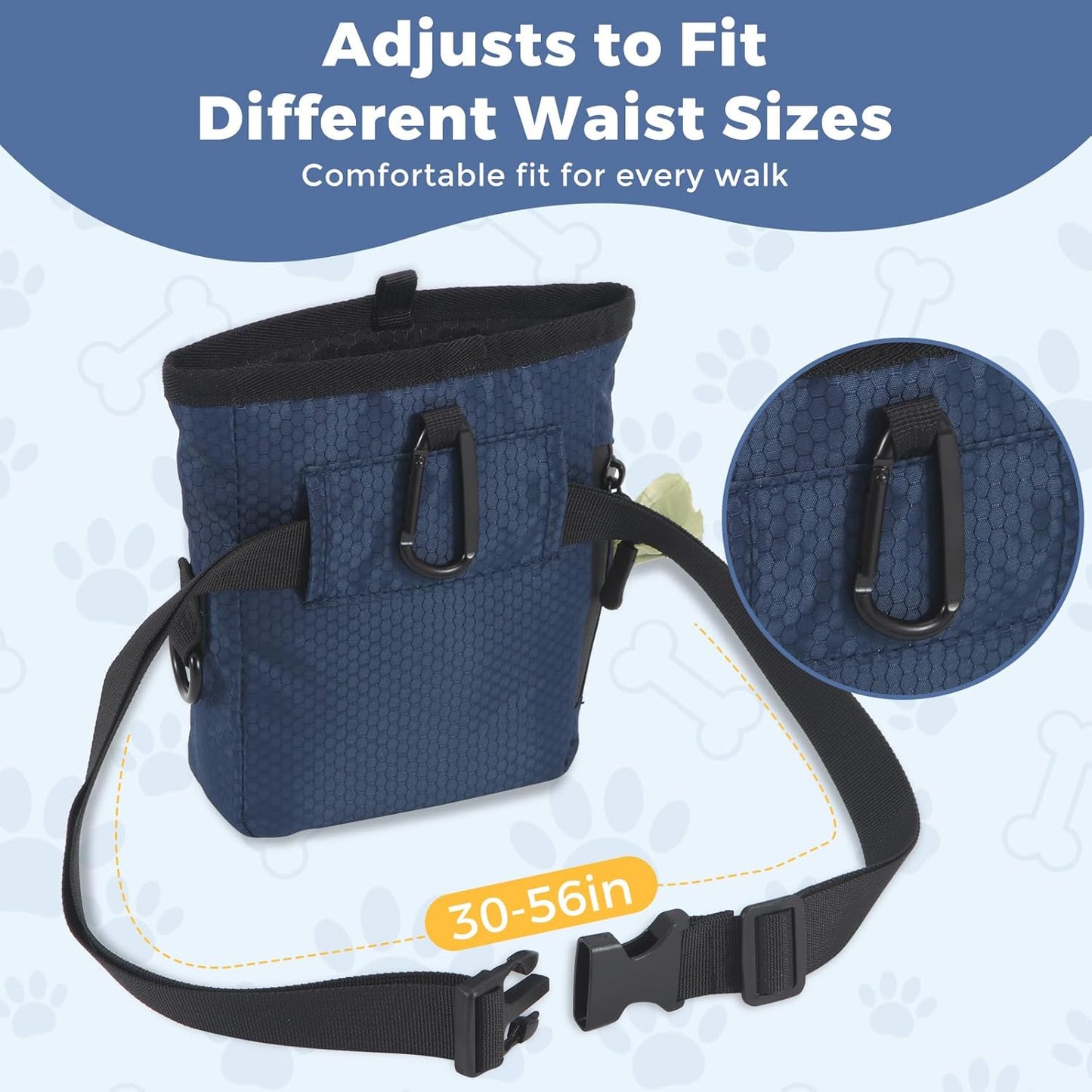PawistaPal treat container shown in a crossbody strap style on a walk