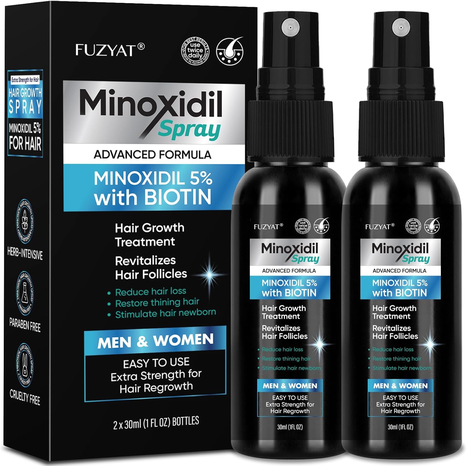 Lavtek 5 percent minoxidil hair growth spray front view showing twin pack bottles for hair loss treatment