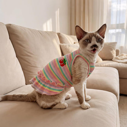 Close up of soft cotton fabric on pink pet outfit