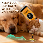 Kapvis pet grooming tool demonstrating cordless functionality with Type-C USB charging cable attached.