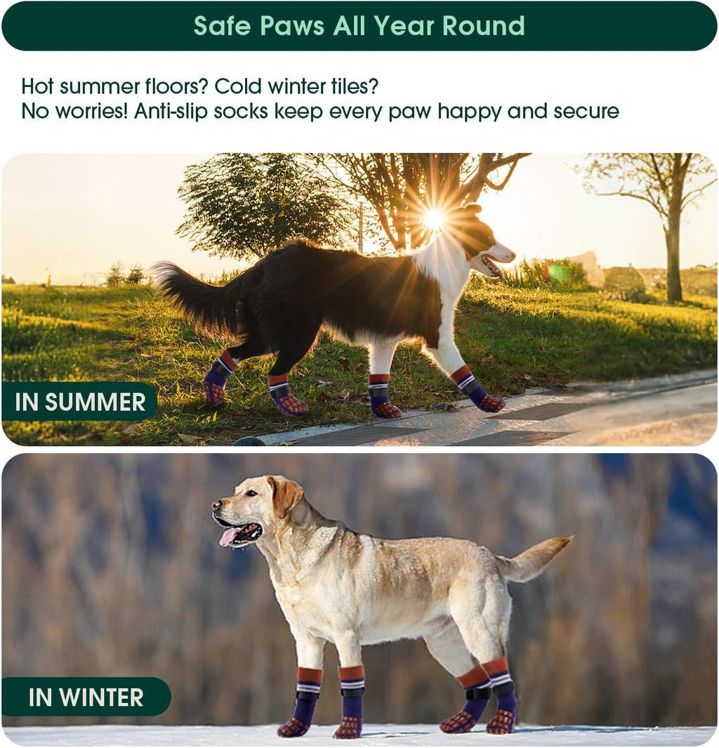 Four pack of Kuoser anti slip dog socks laid out flat