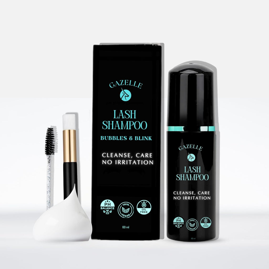Gazelle Eyelash Shampoo With Brush front view bottle and packaging