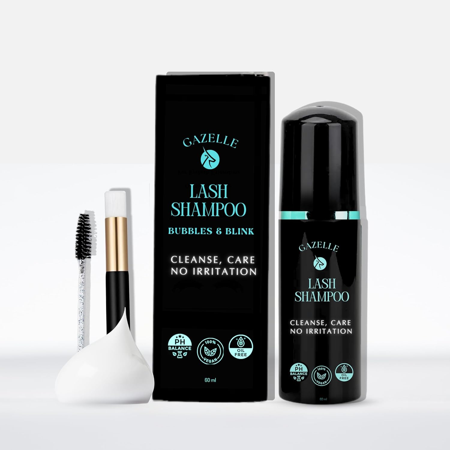 Gazelle Eyelash Shampoo with Brush 60ml bottle front view