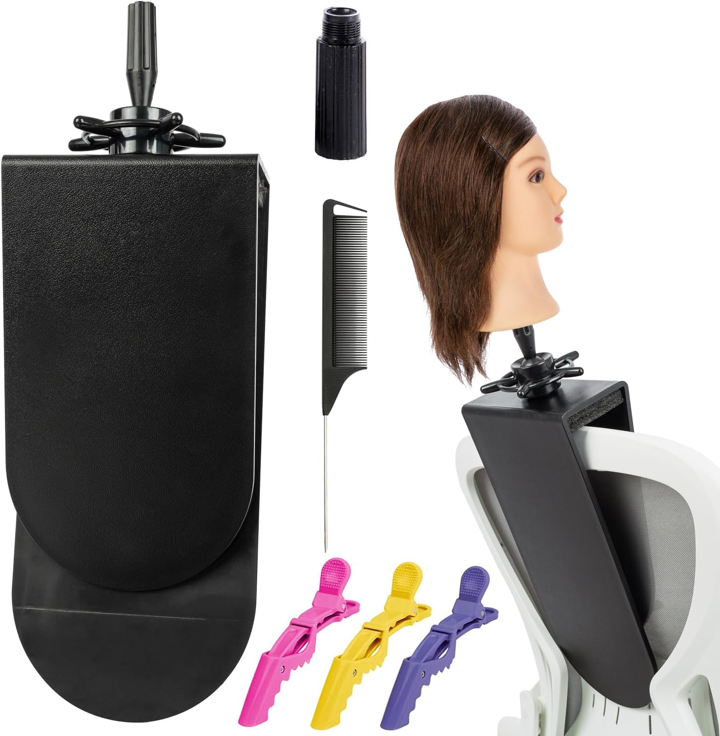 Poipoilu mannequin clamp stand for chair front view showing heavy duty adjustment knob.