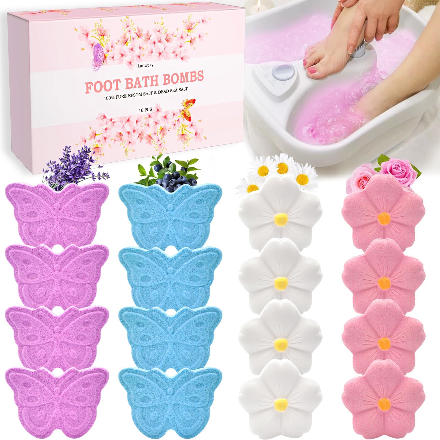 Lanwexy 16 pack foot soak bath bombs front view