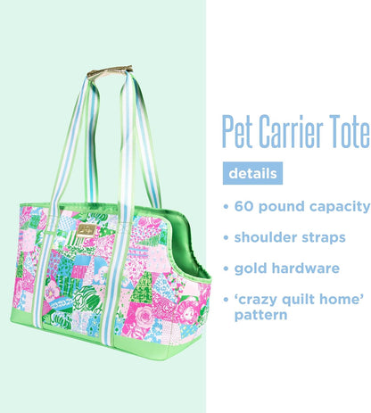 Lilly Pulitzer Small Pet Carrier with Removable Padded Insert, Shoulder Straps, 60 lb Capacity, Open-Top with Gold Buckle Closure & Safety Clip, and Exterior Pocket (Crazy Quilt Home) - Image 5