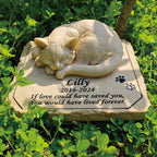 Youruitom personalized cat memorial stone front view showing sleeping cat sculpture.