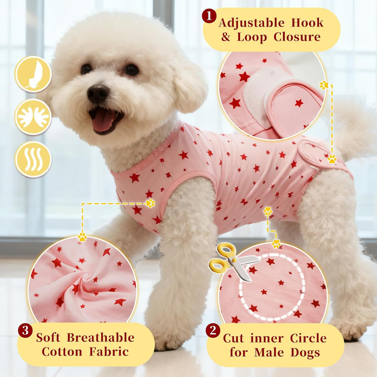 Recovery Suit for Small Dogs,Female and Male Spay Neuter Onesie,Anti-Licking Abdominal Wound Protection,Suitical Recovery Suit for Puppy, Cone Alternative(Flowers-XXS) - Image 14