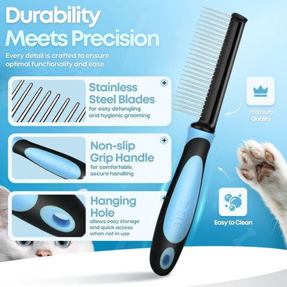 Ergonomic anti slip soft grip handle on premium metal cat comb