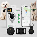 Nofitp smart pet GPS tracker black front view on pet collar