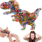 Hopihy Skin Picking Fidget Toy front view showing the dinosaur shape and colorful strings.
