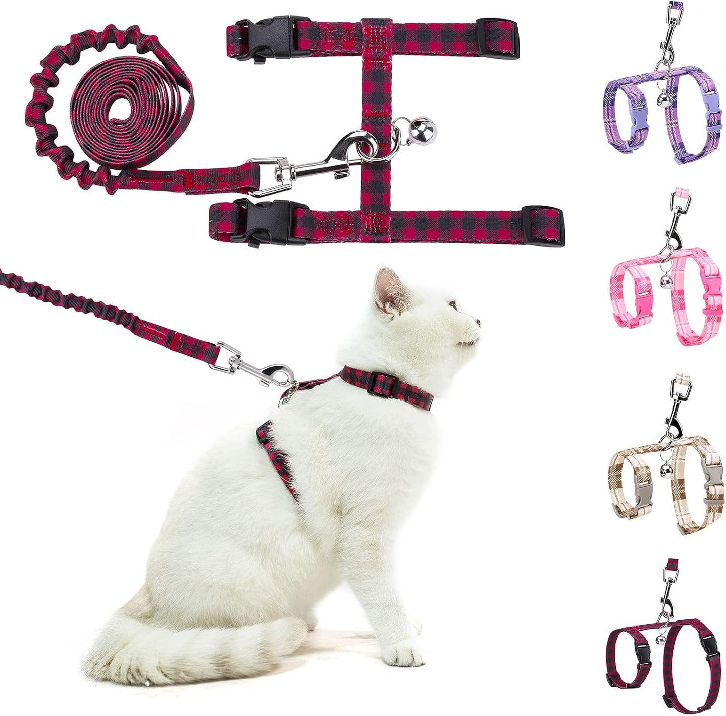 BEAUTYZOO Cat Harness and Leash Set Escape Proof for Walking, Kitten Soft Adjustable Vest Harnesses for Small Medium Large Cats, Easy Control Breathable Plaid Ribbon Nylon for Outdoor Indoor Use - Image 13