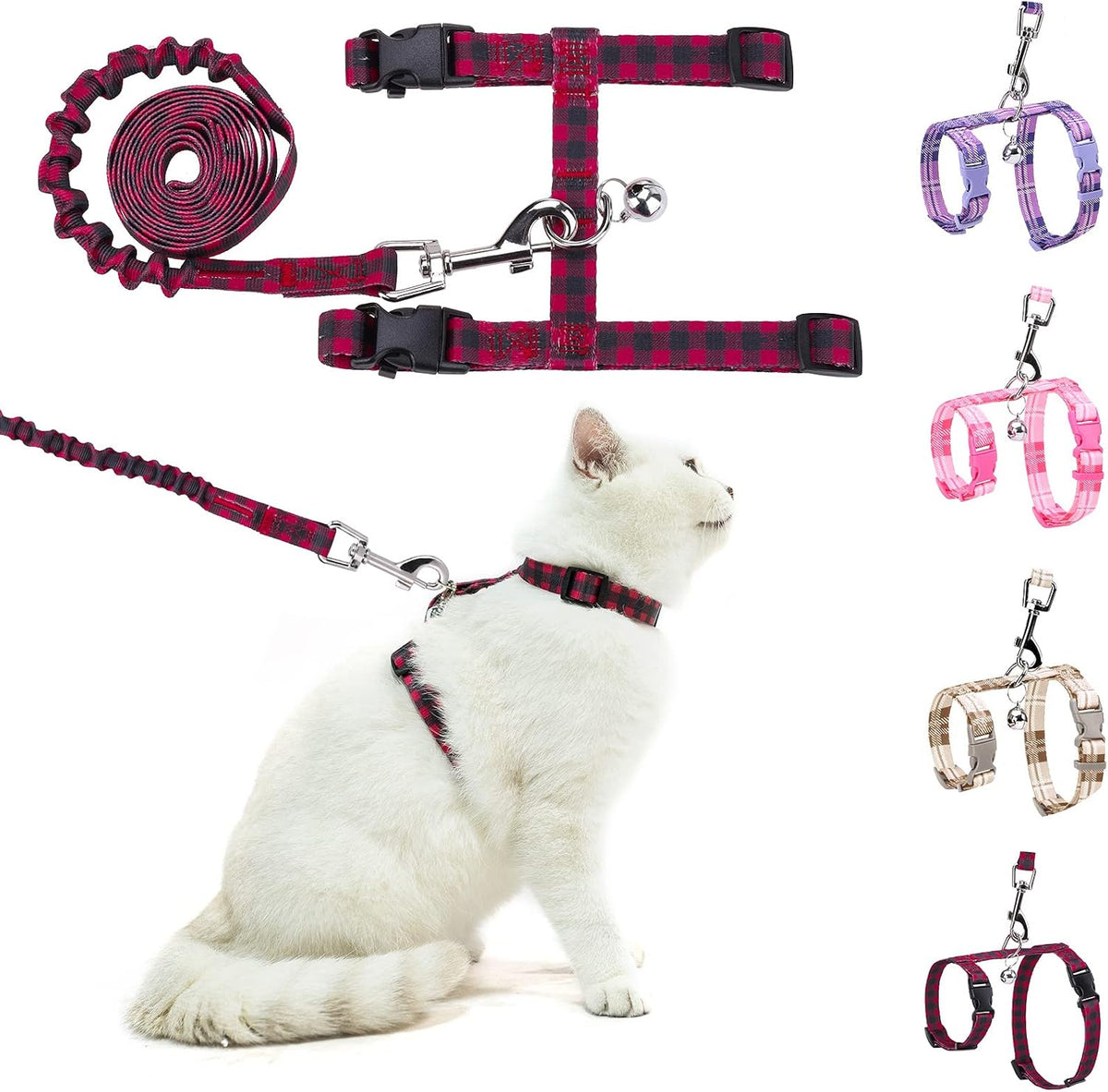 BEAUTYZOO Cat Harness and Leash Set Escape Proof for Walking, Kitten Soft Adjustable Vest Harnesses for Small Medium Large Cats, Easy Control Breathable Plaid Ribbon Nylon for Outdoor Indoor Use - Image 13