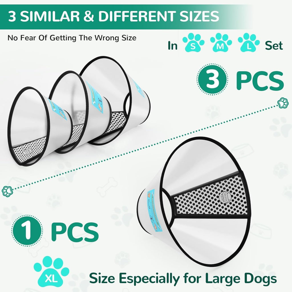 Adjustable flexible plastic Elizabethan collar for dogs post surgery healing