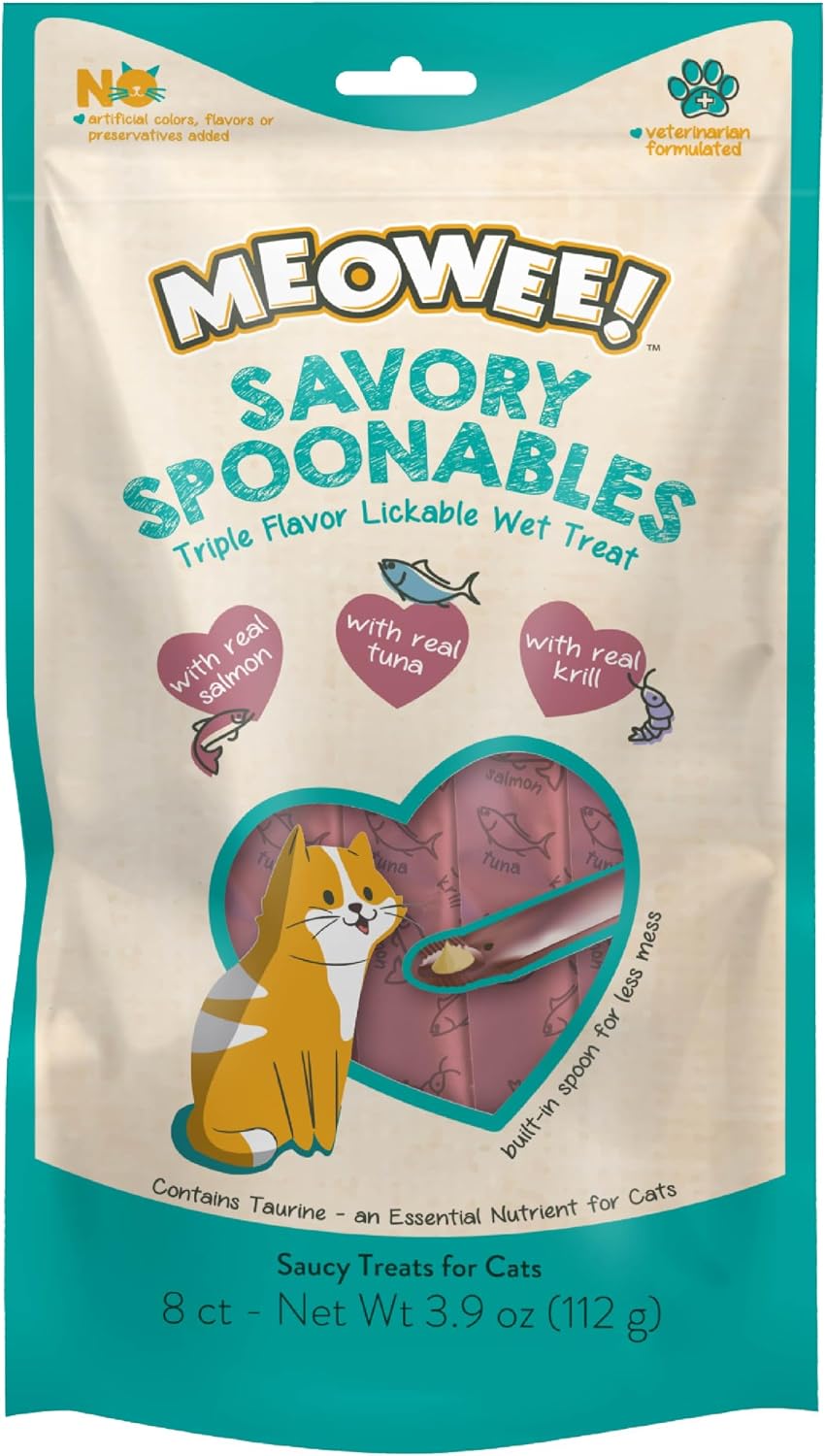 MEOWEE! Savory Spoonables Variety Pack, 12 Count Tube, Triple Flavor Squeezable Lickable Wet Treats for Cats with Built-in Spoon for Less Mess - Image 13