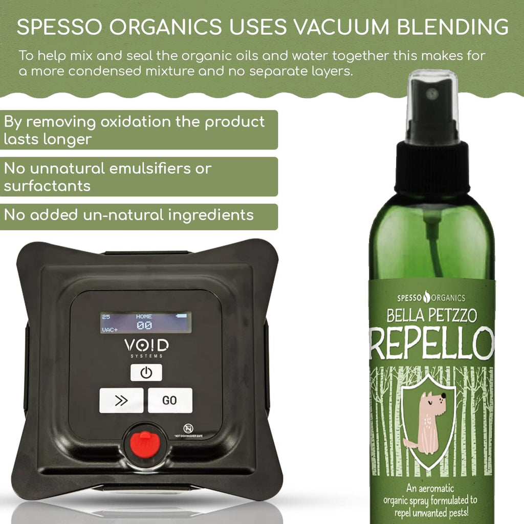 Spesso Organics flea and tick spray being used on a dog