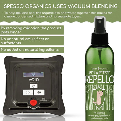 Spesso Organics flea and tick spray being used on a dog