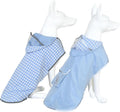 MAMORE reversible dog raincoat front view in light blue on a small breed puppy