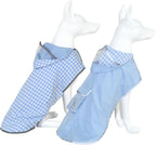 MAMORE reversible dog raincoat front view in light blue on a small breed puppy