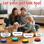 Multi colored talking buttons for dogs showing the large easy press design.