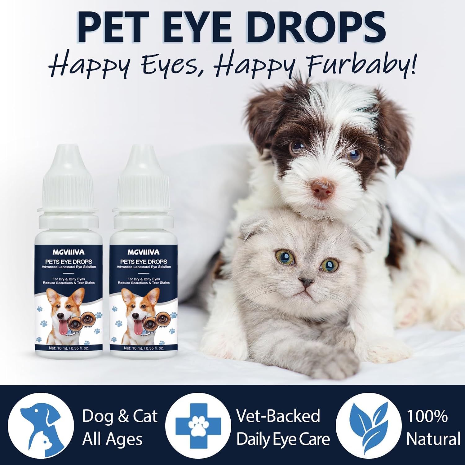 Imported USA pet health care eye drops showing clear solution liquid details