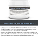 Smiling Paws Pets antifungal wipes packaging graphic displaying yeast infection relief benefits.