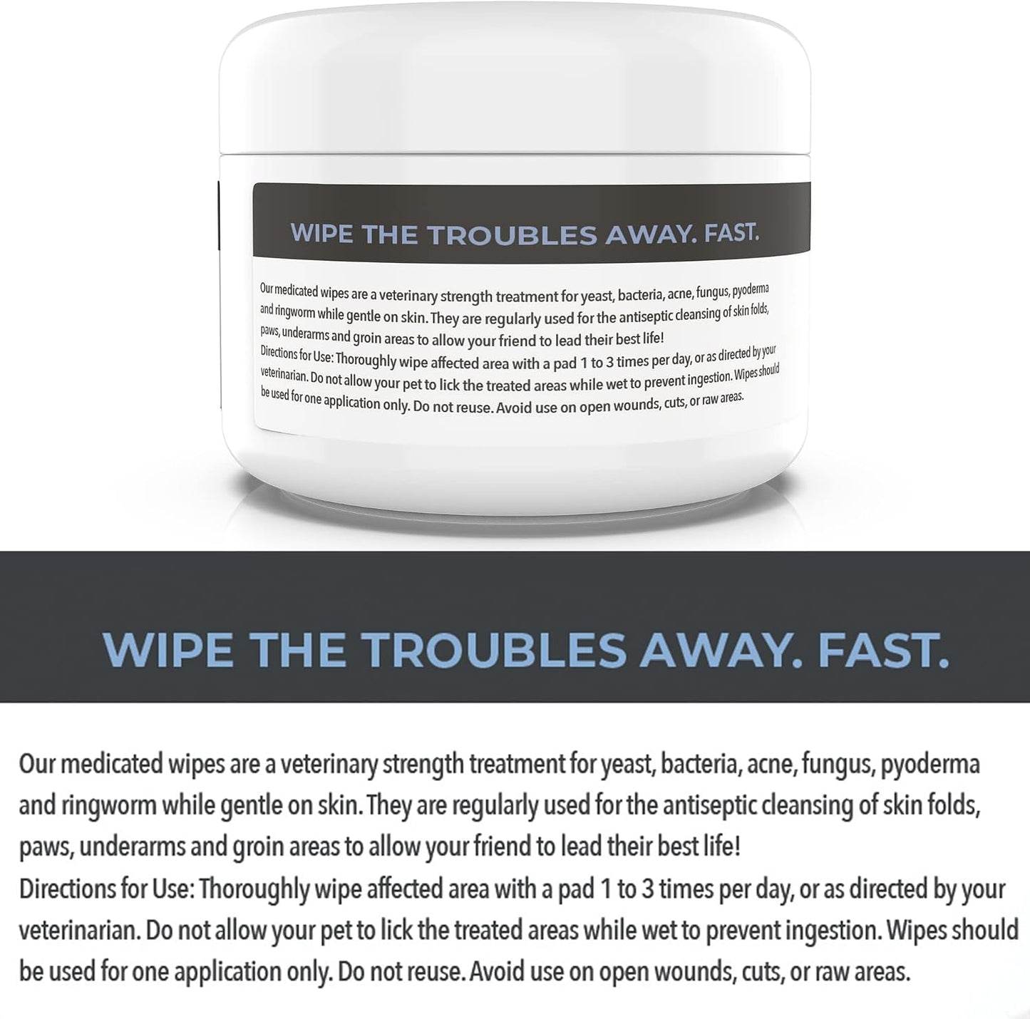 Soothing aloe enriched antibacterial wipes for dogs and cats