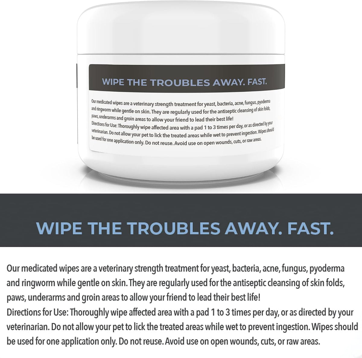 Soothing aloe enriched antibacterial wipes for dogs and cats