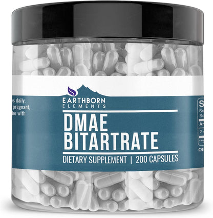 Earthborn Elements DMAE Bitartrate 200 Capsules front view premium cognitive supplement bottle