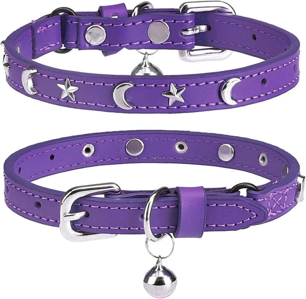 Leather Cat Collars for Boy Girl Cats with Bell and Safety Elastic Belt, Personalized Rivets Stud Adjustable Safe Buckle Collar with Skull Charm for Kitty Small Pets, Black 7"-9" - Image 11