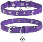 Leather Cat Collars for Boy Girl Cats with Bell and Safety Elastic Belt, Personalized Rivets Stud Adjustable Safe Buckle Collar with Skull Charm for Kitty Small Pets, Black 7"-9" - Image 11
