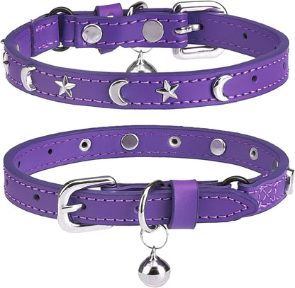 Leather Cat Collars for Boy Girl Cats with Bell and Safety Elastic Belt, Personalized Rivets Stud Adjustable Safe Buckle Collar with Skull Charm for Kitty Small Pets, Black 7"-9" - Image 11