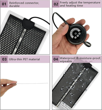 Close up of 7-button temperature adjustment switch on KABASI heat mat