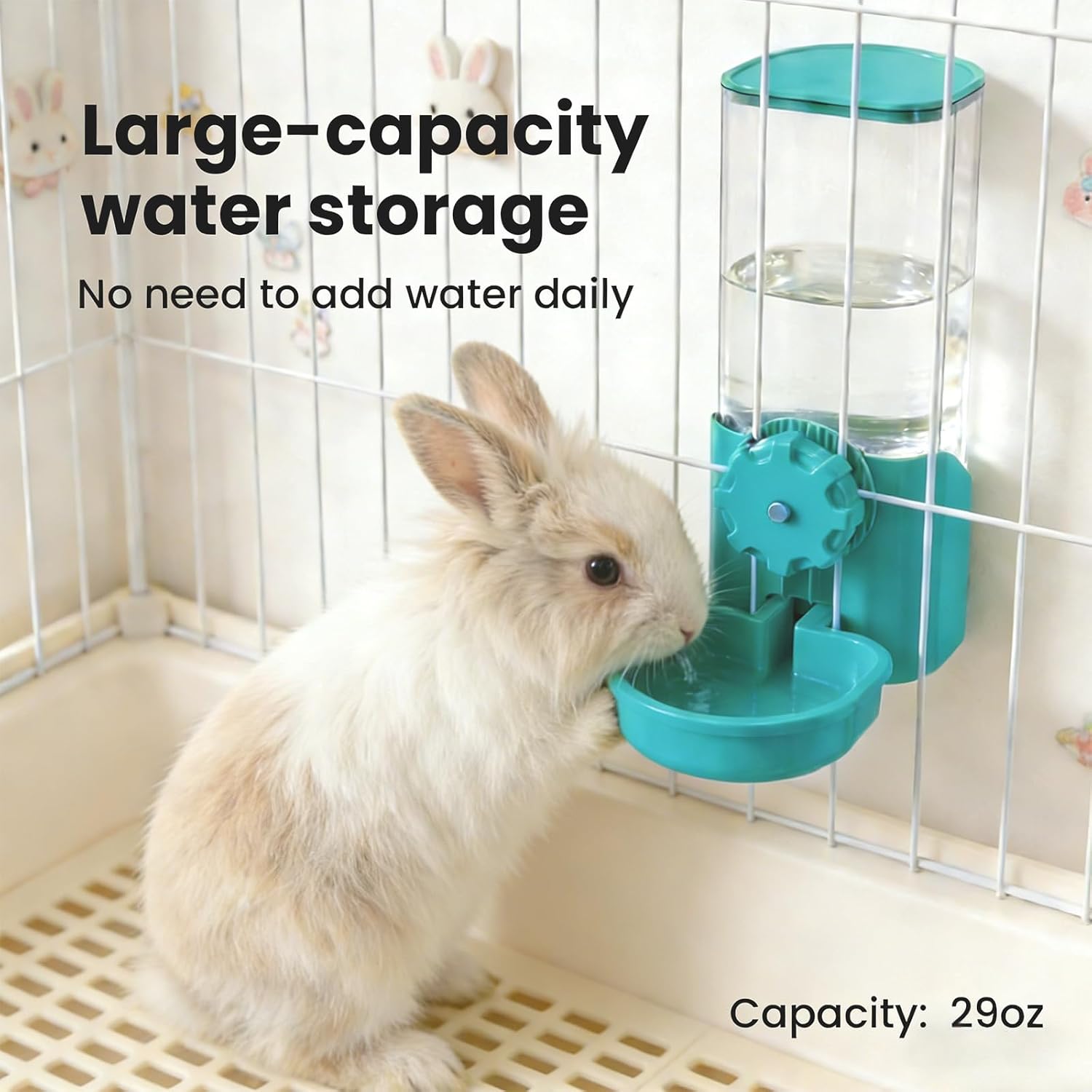 Rabbit Water Bottle for Cage Crate, 29oz No Drip Hanging Automatic Pet Water Dispenser for Small Animal Guinea Pig Bunny Chinchilla Ferret Hedgehog Puppy Cat (Blue) - Image 4