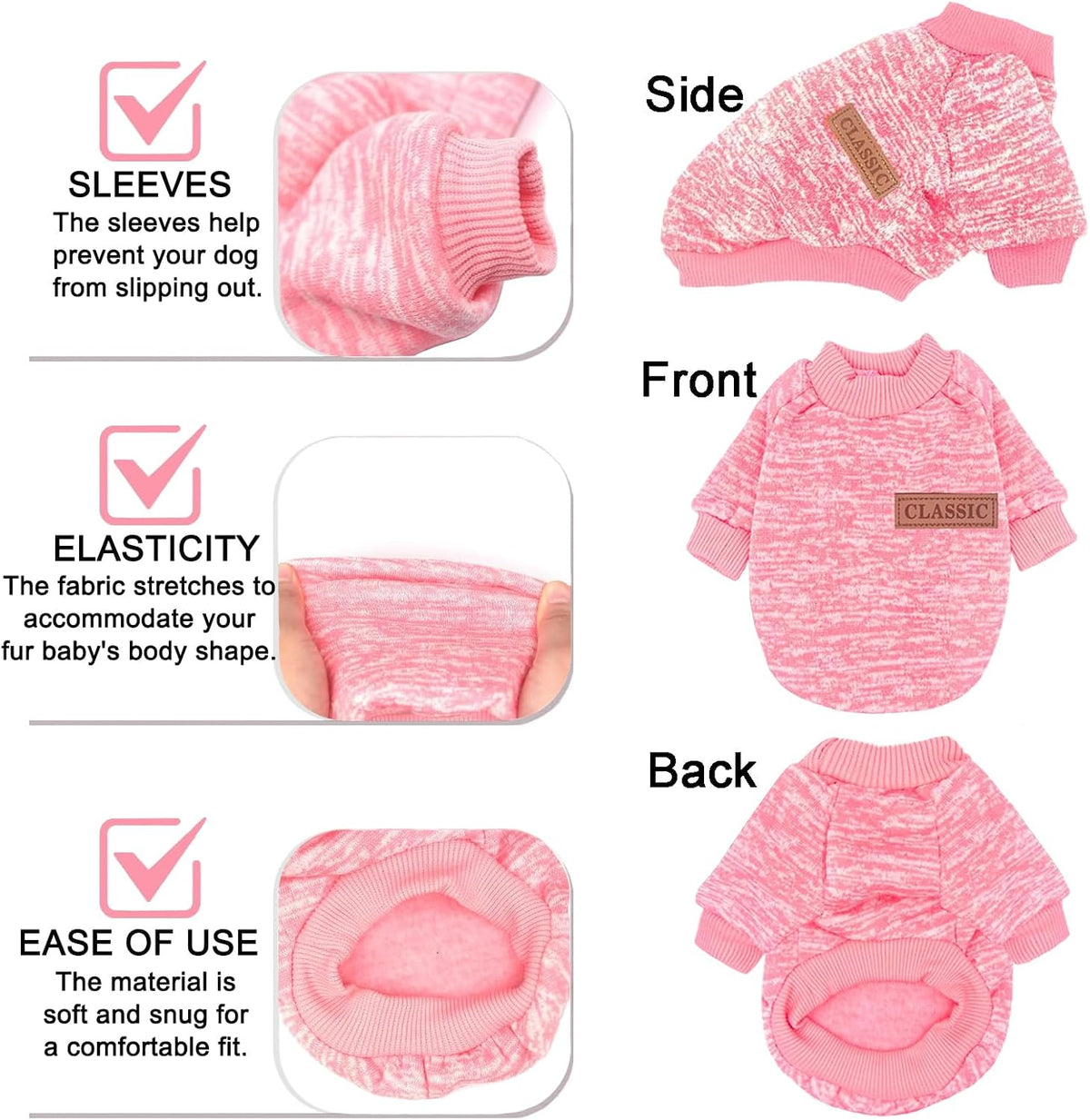 Bwealthest fleece pet clothes showing the stretchable belly band design.