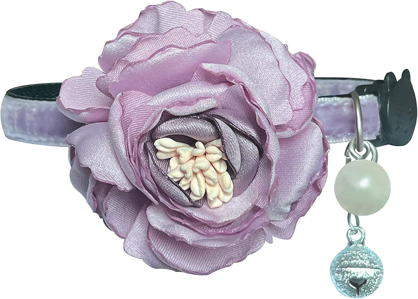 Fupo purple cat collar front view featuring plush velvet strap and 3D floral bowtie design