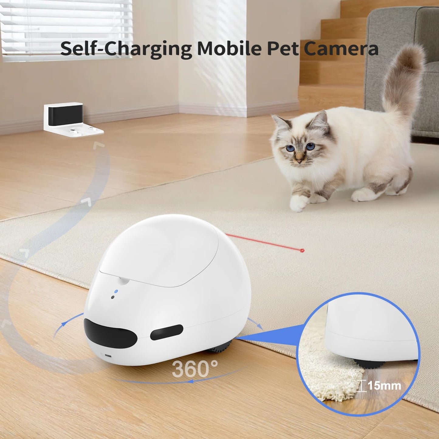 Pumpkii pet camera robot parked at charging dock