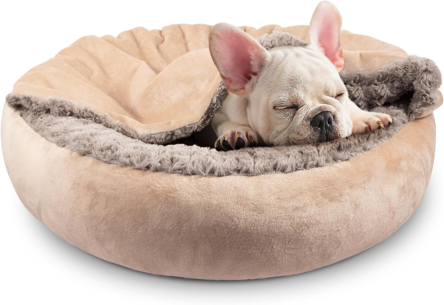JOEJOY Small Dog Bed Cat Bed with Hooded Blanket, Cozy Cuddler Luxury Puppy Pet Bed, Donut Round Calming Anti-Anxiety Dog Burrow Cave Bed - Anti-Slip Bottom and Machine Washable 23 inch - Image 10