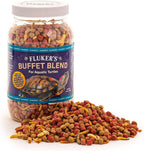 Fluker's turtle food jar showing freeze-dried shrimp and mealworms
