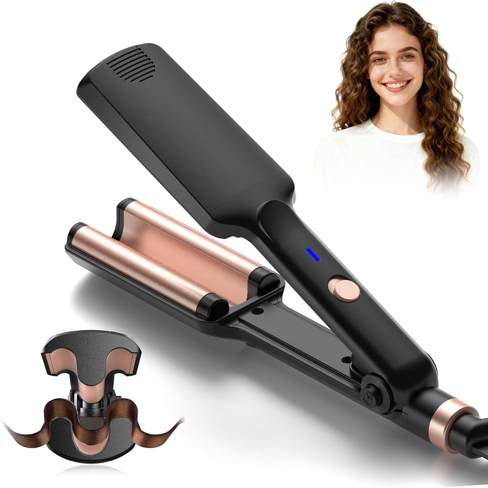 Trylater mini hair crimper tool front view showing black casing and rose gold ceramic plates