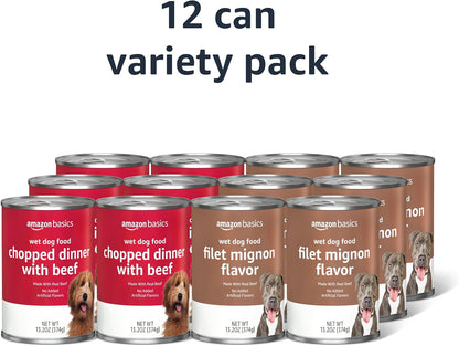 Amazon Basics wet dog food variety pack canned food filet mignon flavor